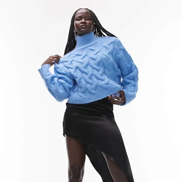 Topshop Knitted High Neck Cable Crop Top Sweater - Picture 2 of 4